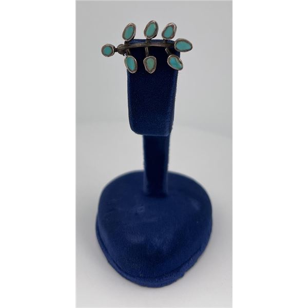 Zuni Turquoise Inlay Sterling Silver Brooch