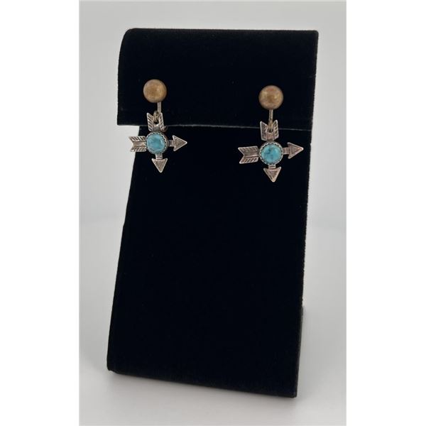 Navajo Turquoise Arrow Sterling Silver Earrings