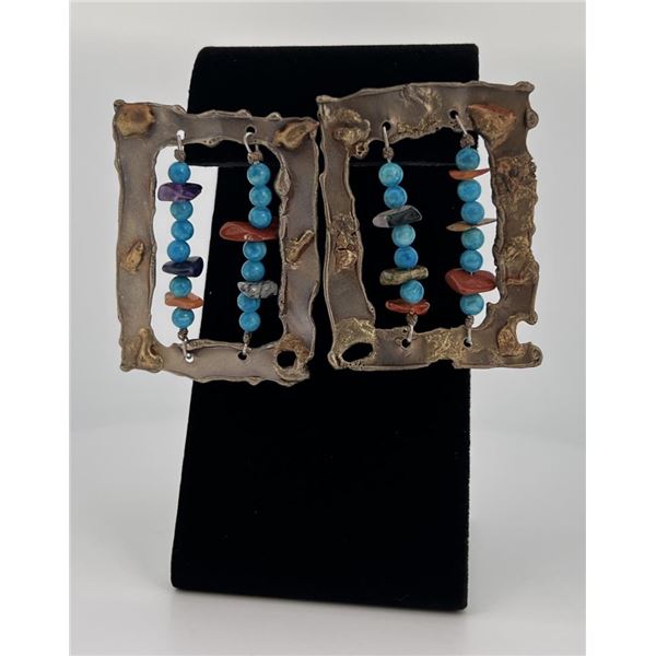 Navajo Freeform Brutalist Sterling Silver Earrings