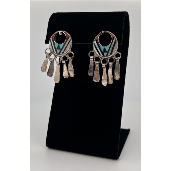 Zuni Inlay Sterling Silver Earrings