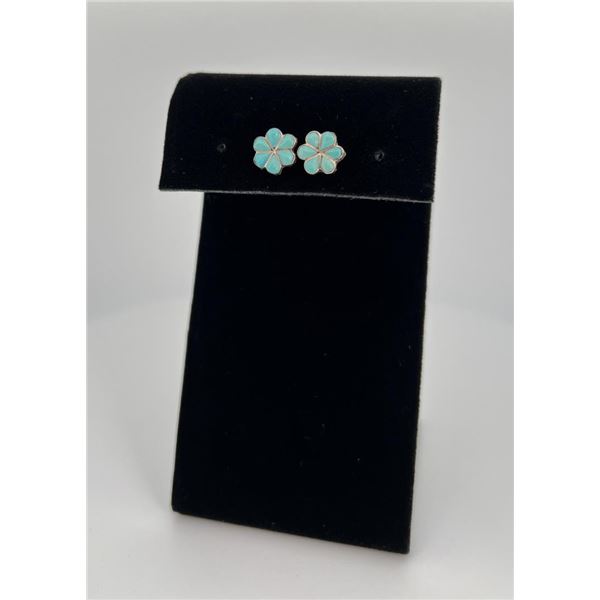 Zuni Turquoise Inlay Sterling Silver Earrings