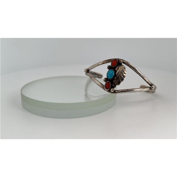 Navajo Sterling Silver Turquoise Coral Bracelet