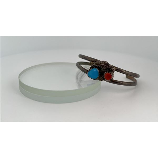 Navajo Sterling Silver Turquoise Coral Bracelet