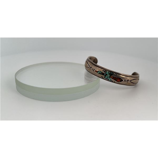 Zuni Chip Inlay Sterling Silver Bracelet
