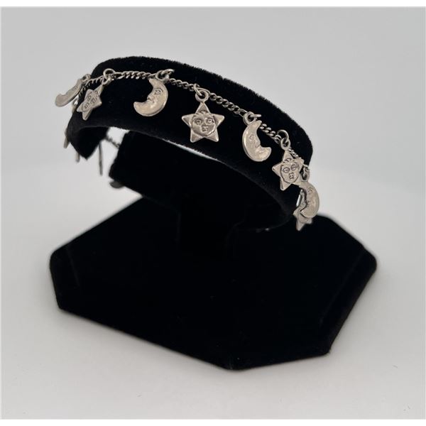 Sterling Silver Sun and Moon Charm Bracelet