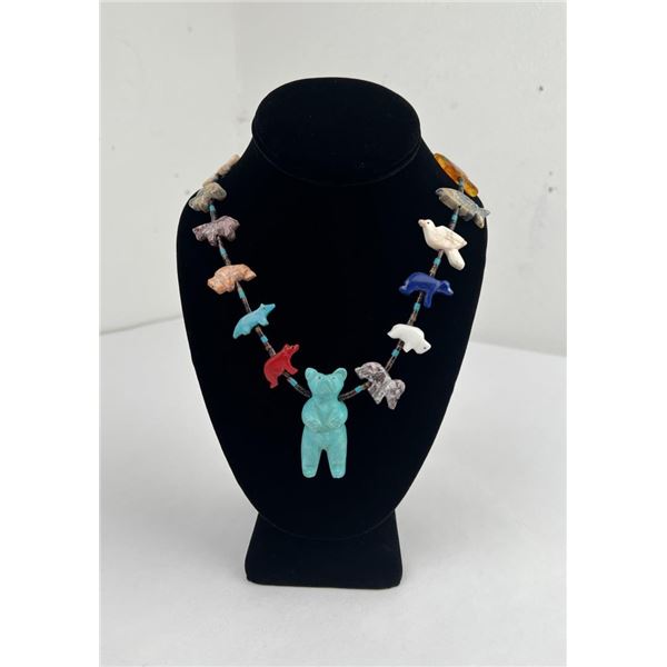 Large Chunky Zuni Turquoise Fetish Necklace