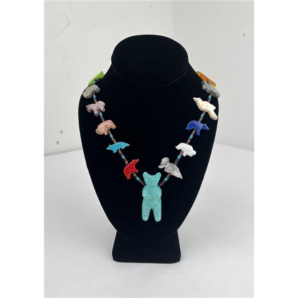 Large Chunky Zuni Turquoise Fetish Necklace