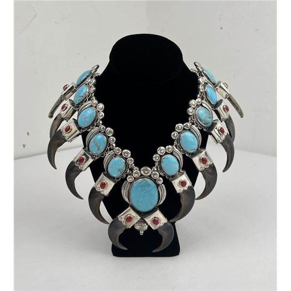 Sterling Turquoise Bear Claw Squash Blossom