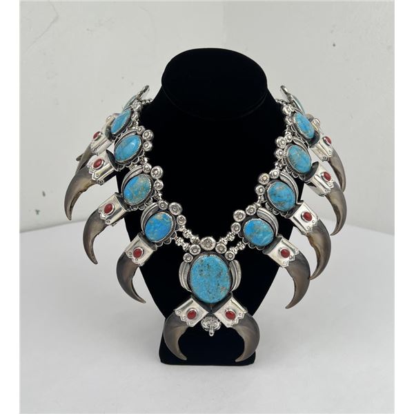 Sterling Turquoise Bear Claw Squash Blossom