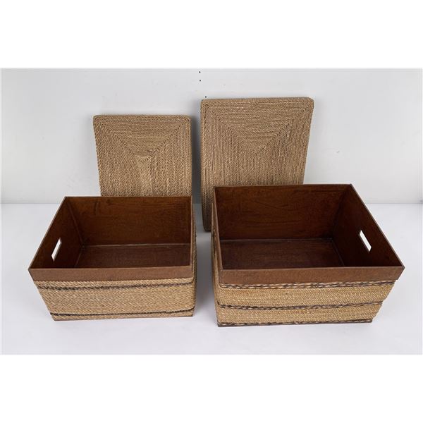 Pair of Wicker Lidded Trunks