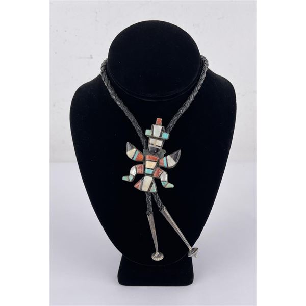 Zuni Knifewing Inlaid Sterling Silver Bolo Tie