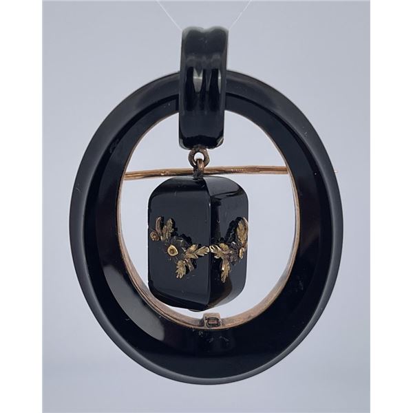 Antique Victorian Onyx or Jet Mourning Brooch