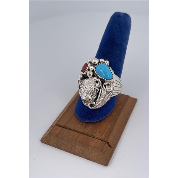 Navajo Sterling Silver Turquoise Buffalo Head Ring