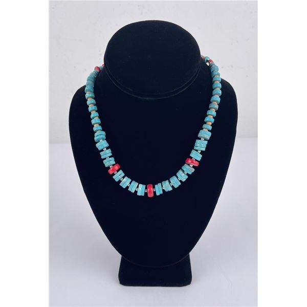 Coral and Turquoise Heishi Necklace