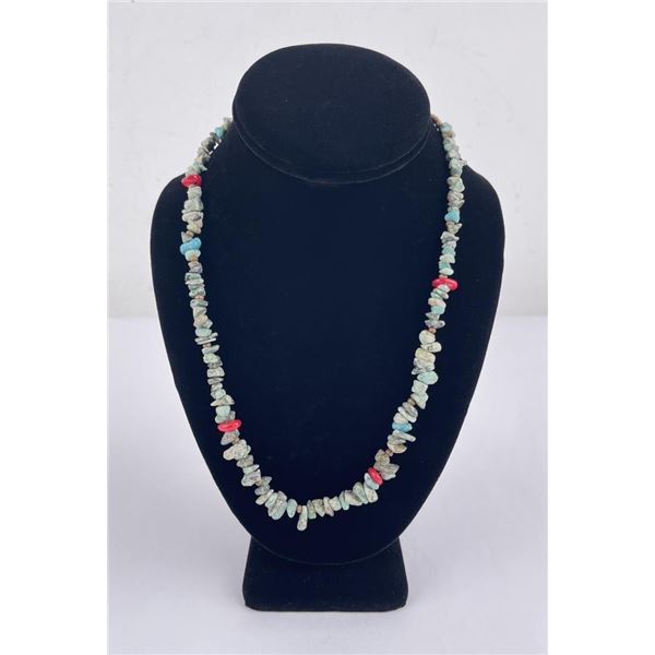 Coral Howlite and Turquoise Nugget Necklace