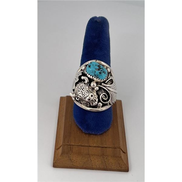 Navajo Sterling Silver Turquoise Buffalo Head Ring
