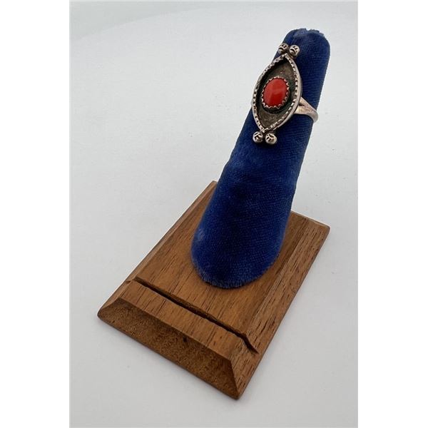 Navajo Sterling Silver Coral Ring