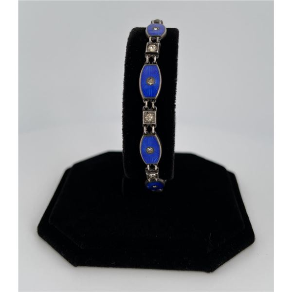 Art Deco Guilloche Enamel Sterling Silver Bracelet