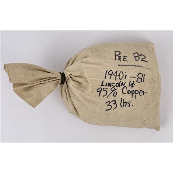 33lb Bank Bag of Lincoln Pennies Pre 1982