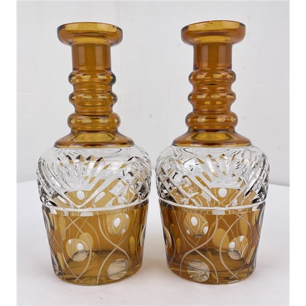 Antique Amber Cut Glass Barber Bottles