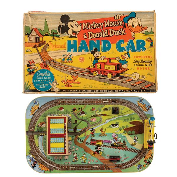 A Mickey Mouse Mechanical Handcar & Box.