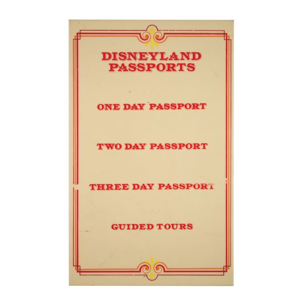 A Disneyland Passports ticket Booth Sign.