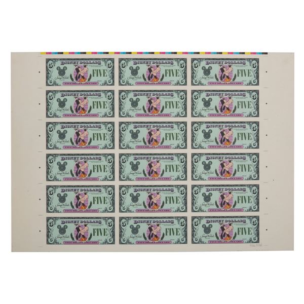 An Uncut Sheet of $5 Disney Dollars.