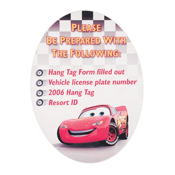 A Disneyland Cars Backstage Sign.