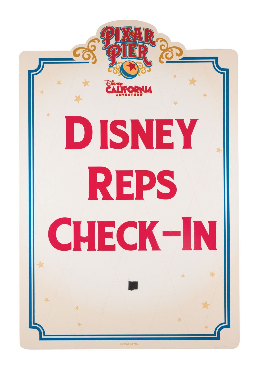 Disney Character Check In A Pixar Pier Disney Reps Check-In Sign.