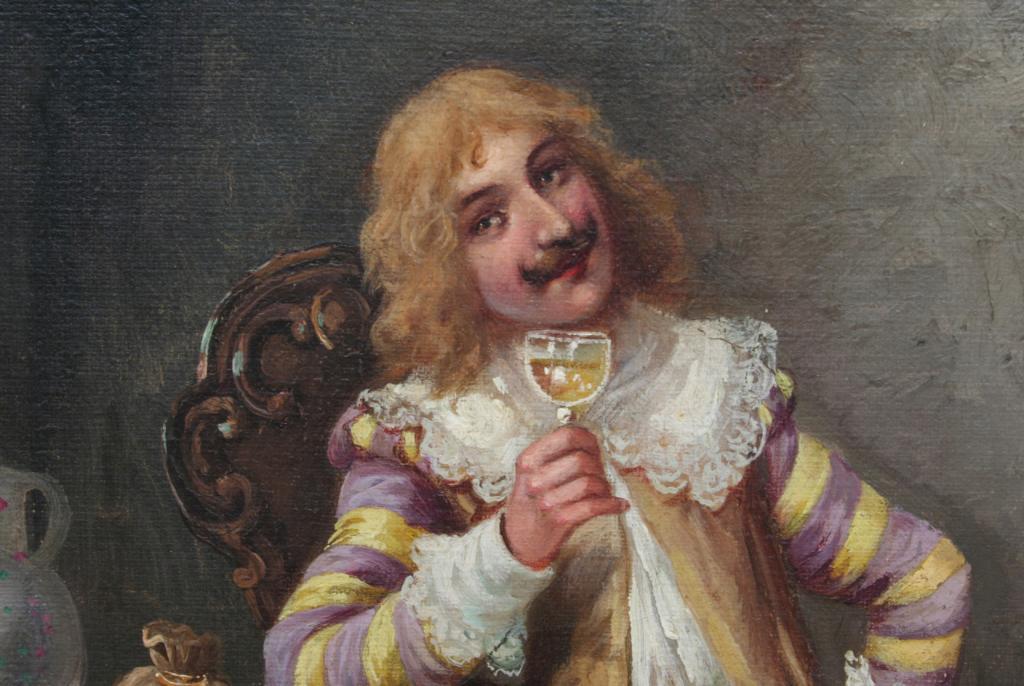 C Etienne Oil Painting Of Cavalier Drinking Wine