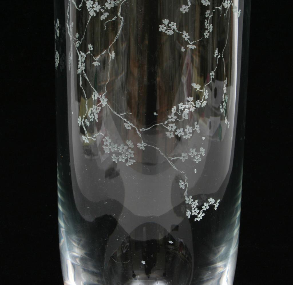 Steuben Etched Glass Vase W Cherry Blossoms