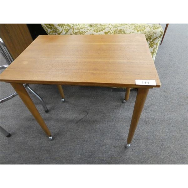 wooden table on wheels