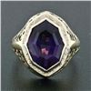 Image 2 : Antique Art Deco 14k Gold Custom Marquise Cut Bezel Set Amethyst Solitaire Ring