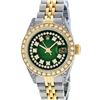 Image 2 : Rolex Ladies 2 Tone Green Vignette Diamond Lugs 26MM Datejust