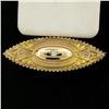 Image 4 : Antique Victorian 9k Yellow Gold.10 ctw Diamond Marquise Shaped Etched Brooch Pi