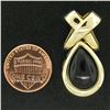 Image 4 : 14k Solid Yellow Gold Pear Shaped Cabochon Bezel Black Onyx Teardrop "X" Pendant
