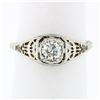 Image 1 : Antique Art Deco 18k White Gold 0.45 ctw European Diamond Solitaire Filigree Rin
