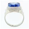 Image 7 : Antique 14k White Gold Large Rectangle Blue Stone Hand Engraved Statement Ring