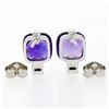Image 5 : 14K White Gold 2.52 ctw Cushion Checkerboard Amethyst Diamond Petite Stud Earrin