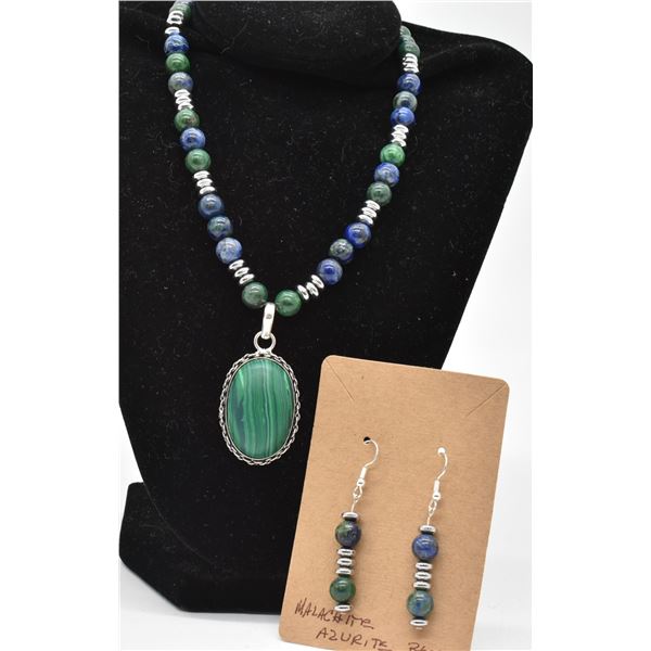 Malachite Oval Pendant Necklace and Earrings