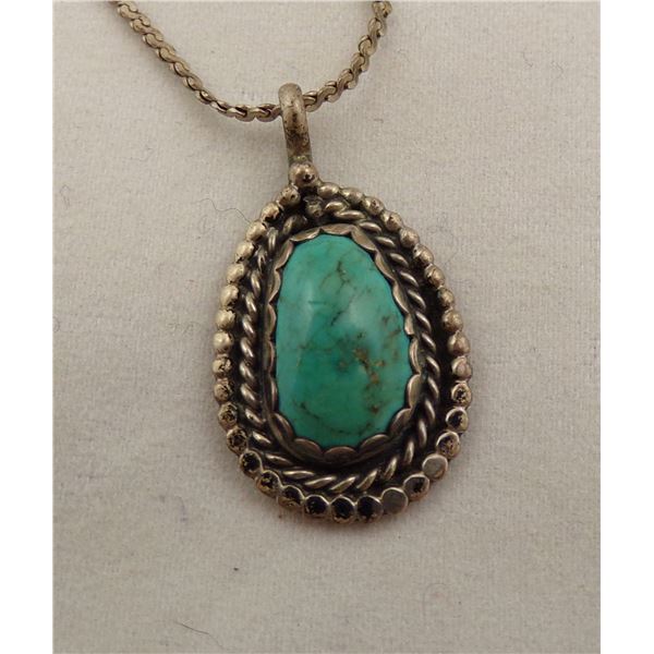Navajo Sterling Turquoise Pendant Necklace