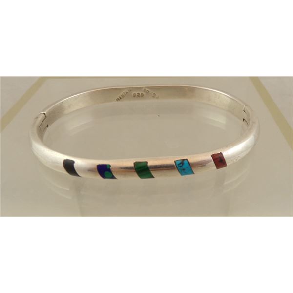 Taxco Sterling Inlay Hinged Bracelet