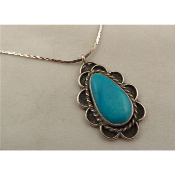 Navajo Sterling Turquoise Pendant Necklace