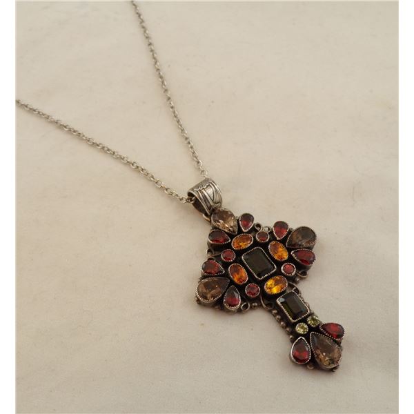 Leo Feeney Sterling Gemstone Cross Necklace