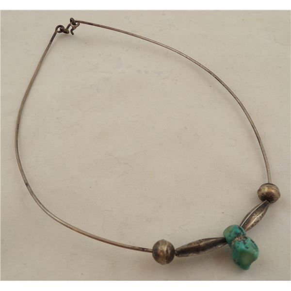 Navajo Sterling Turquoise Nugget Neck Wire Choker