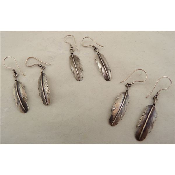 3 Pairs of Navajo Sterling Feather Earrings