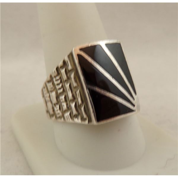 Navajo Sterling Onyx Ring, Size 10.5