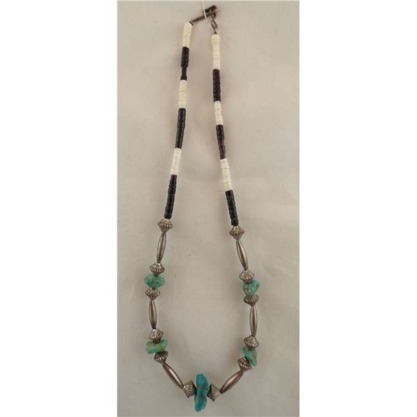 Navajo Sterling Bead & Turquoise Nugget Necklace