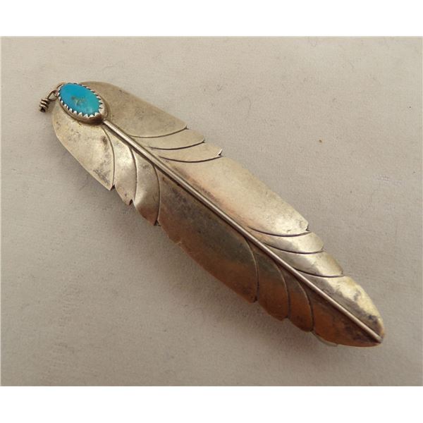 Navajo Sterling Turquoise Feather Barrette