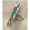 Image 2 : Chip Inlay Turquoise and Coral Peyote Bird Ring